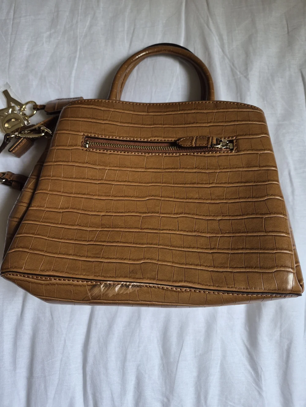 ​DKNY Cognac Brown Croc Embossed Leather Satchel Crossbody Purse